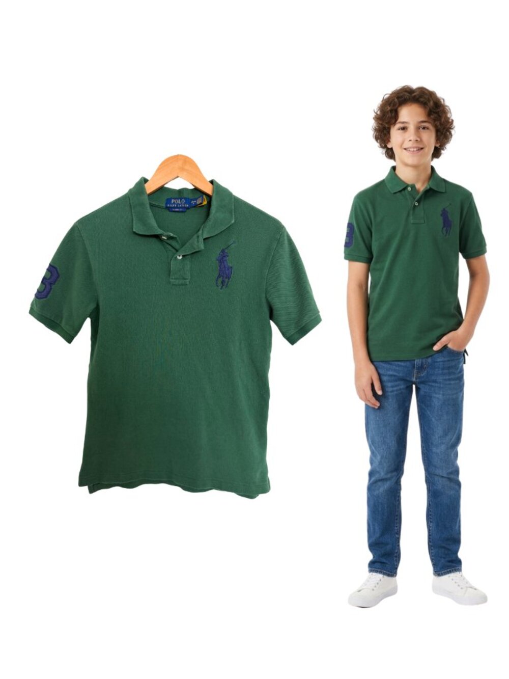 Polo Ralph Lauren Shirt Boys Large Green Blue Pony Iconic Mesh 100% Cotton